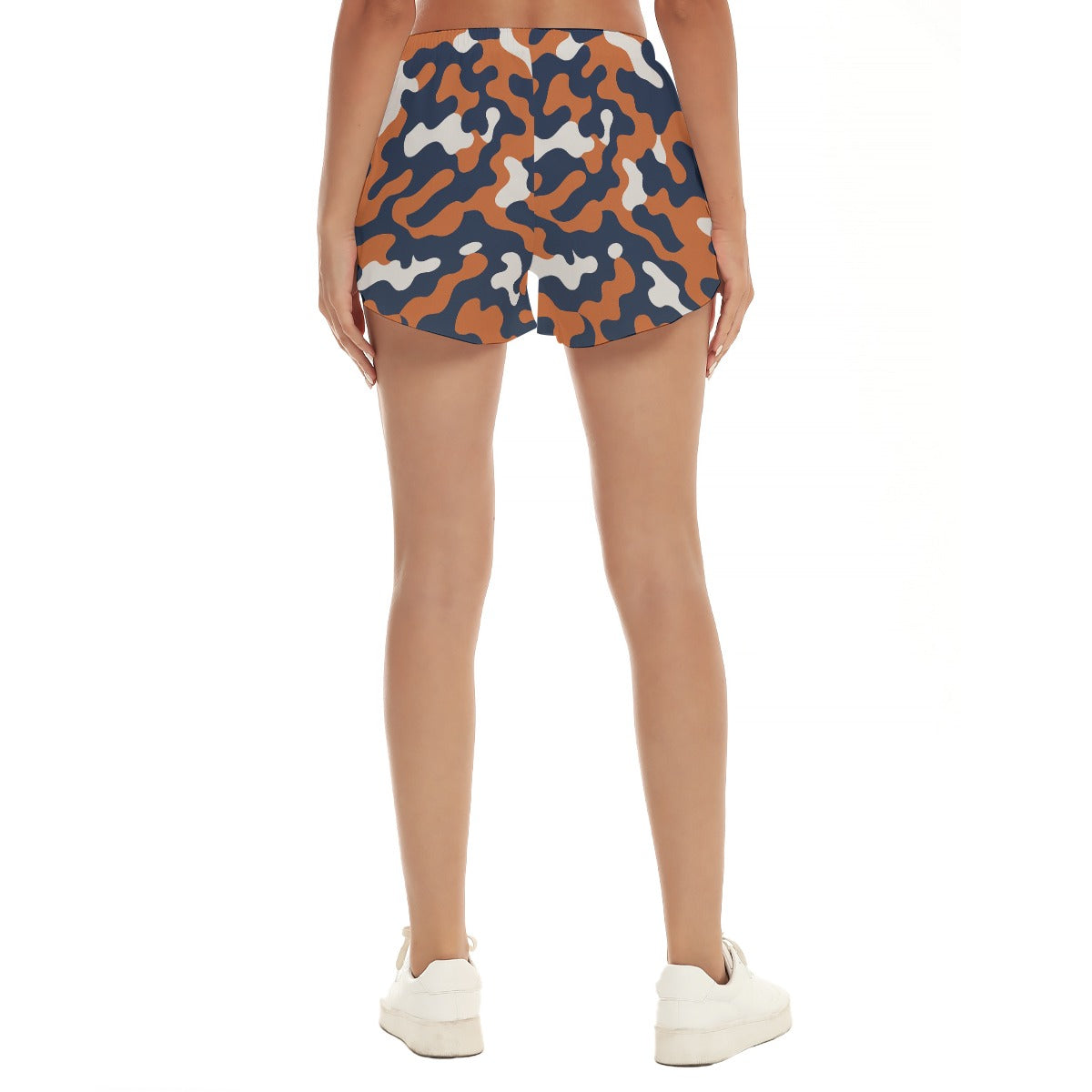 White Smoke Chicago Football Women’s Camo Athletic Shorts – Navy Orange Game Day Drawstring Shorts