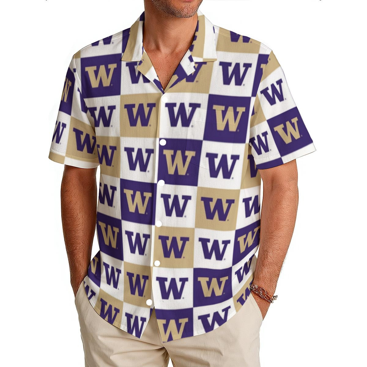 Washington Huskies Men's Hawaiian Shirt|150GSM varsity sportswear product image 1.0