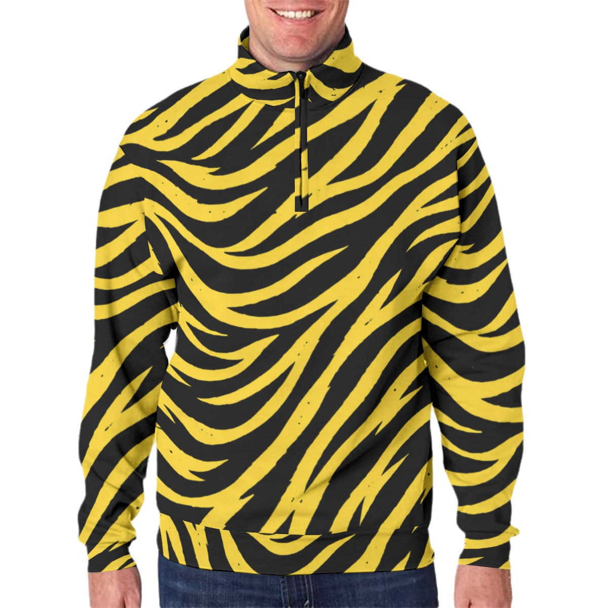 Pittsburgh Football Yellow Black Zebra Men’s Hidden Half-Zip Placket Hoodie – Game Day Streetwear – football shirt, lightweight game day shirt, image 1.0