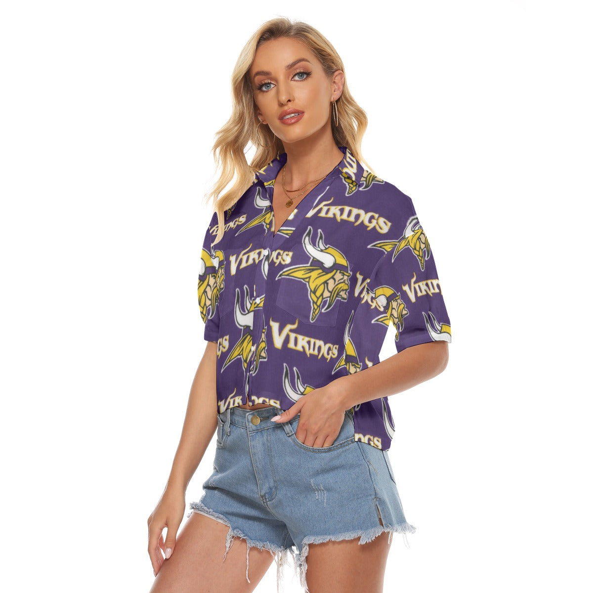 minnesota-vikings-womens-v-neck-shirts purple gold football outfit fabric close-up