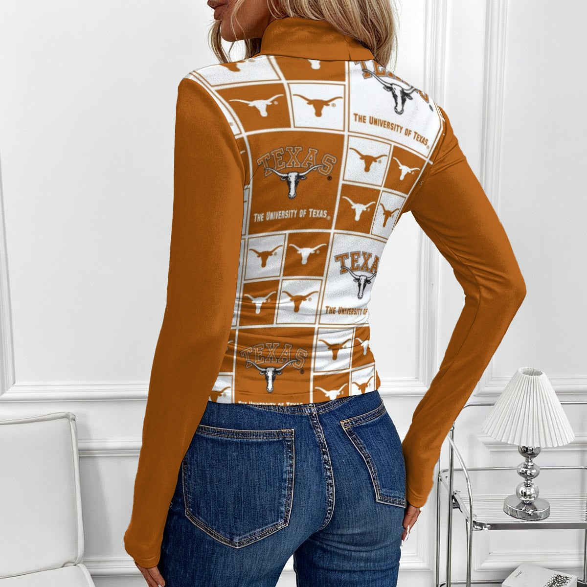 Texas at Austin - Longhorns Women's Women's High-Neck Top With Long Sleeve White varsity sports apparel