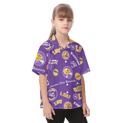 Louisiana Tigers Kid's Hawaiian Vacation Shirt - Baton Rouge football tee varsity sportswear product image 2.0