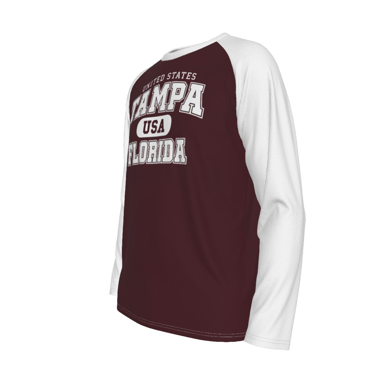 Dark Slate Gray Tampa Florida USA Burgundy and White Long Sleeve Shirt Men Varsity Raglan Tee
