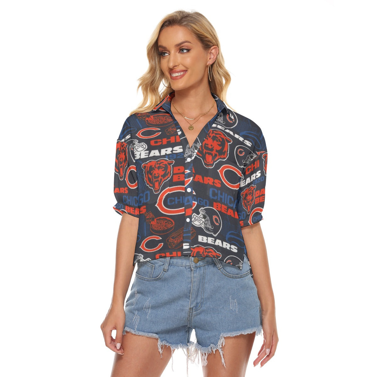 Chicago Bears Women's V-neck Shirts – sportswear style, lightweight game day shirt, image 828