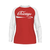 Chicago Illinois Red and White Shirt – Vintage Script Long Sleeve Raglan Tee – nfl fan apparel, lightweight game day shirt, image 1.0