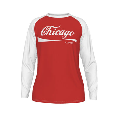 Chicago Illinois Red and White Shirt – Vintage Script Long Sleeve Raglan Tee – nfl fan apparel, lightweight game day shirt, image 1.0