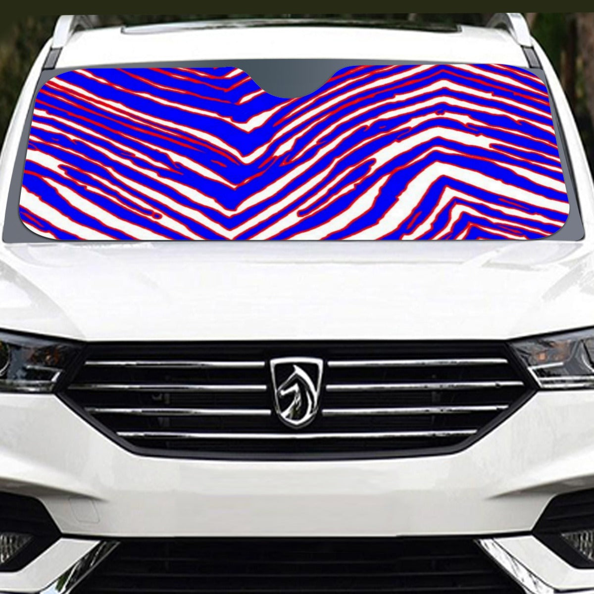 White Smoke Windshield Sunshade | 137cm(53.9”) – Red Blue White Zebra Game Day Style