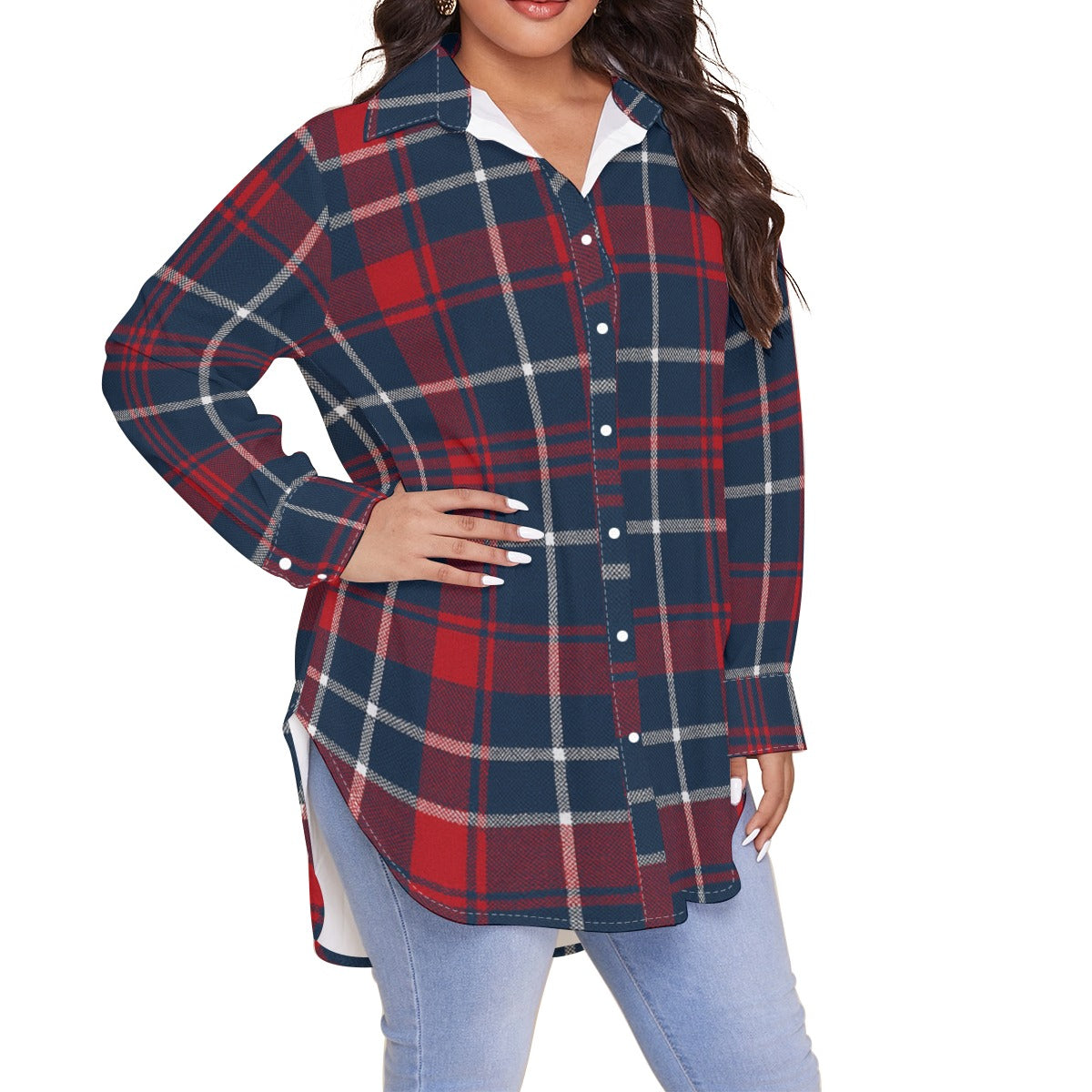 Arizona Wildcats Tartan Plaid Navy Red Women's Shirt With Long Sleeve(Plus Size)