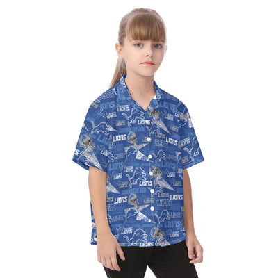 detroit-lions-kids-hawaiian-vacation-shirt blue silver football fabric breathable detail