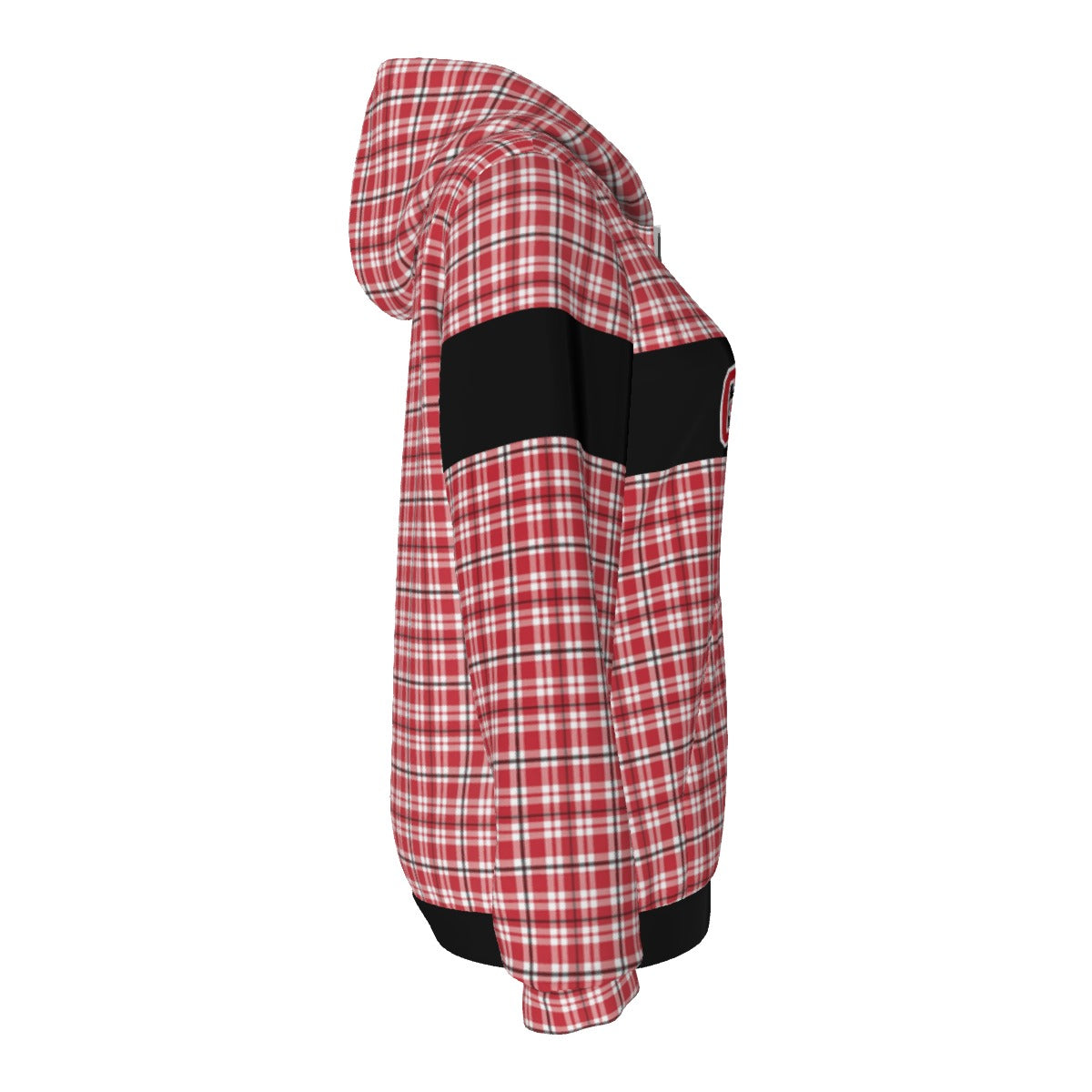 White Smoke Georgia Varsity tartan plaid Women's Borg Fleece Hoodie Red and Black