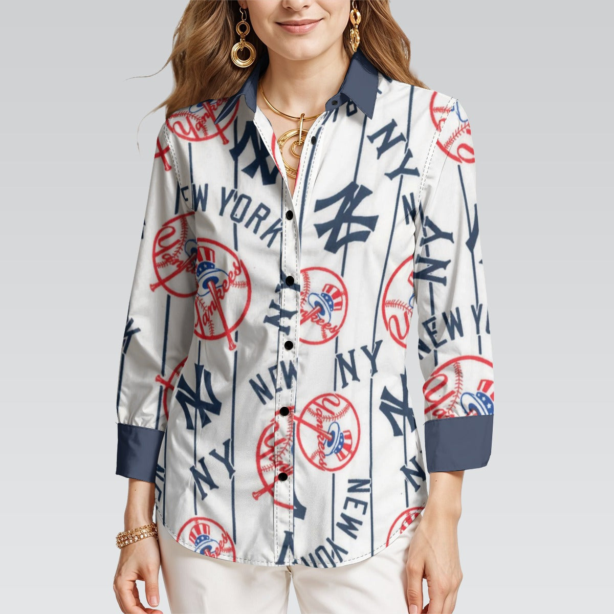 New York Yankees Women's 3/4 Sleeve Shirt new york yankees baseball fan apparel game day outfit