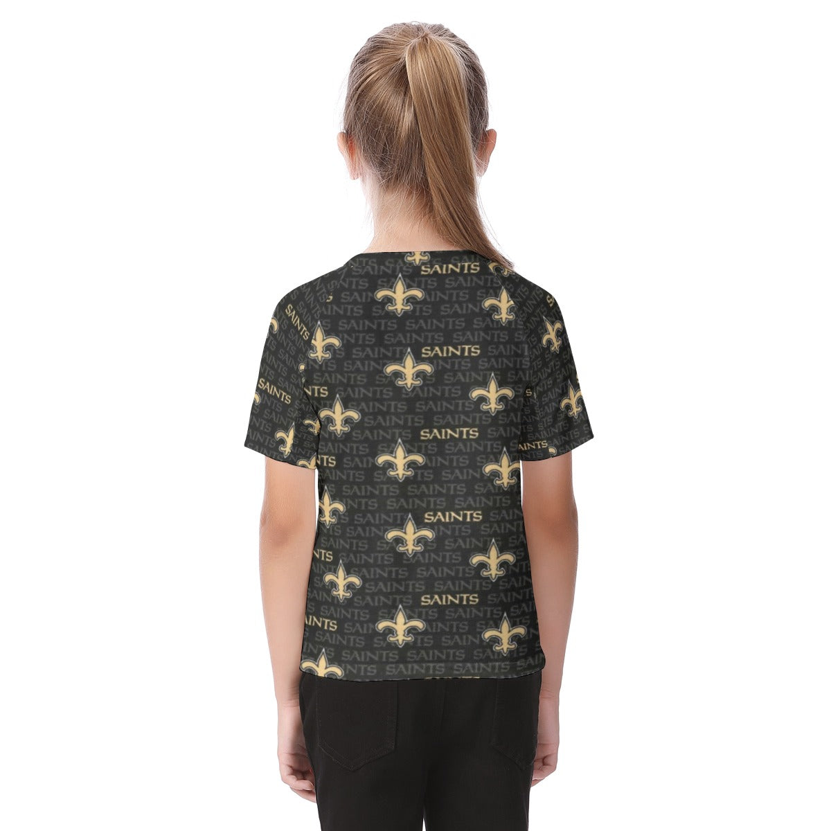 new-orleans-saints-kids-t-shirt black gold football close-up design detail