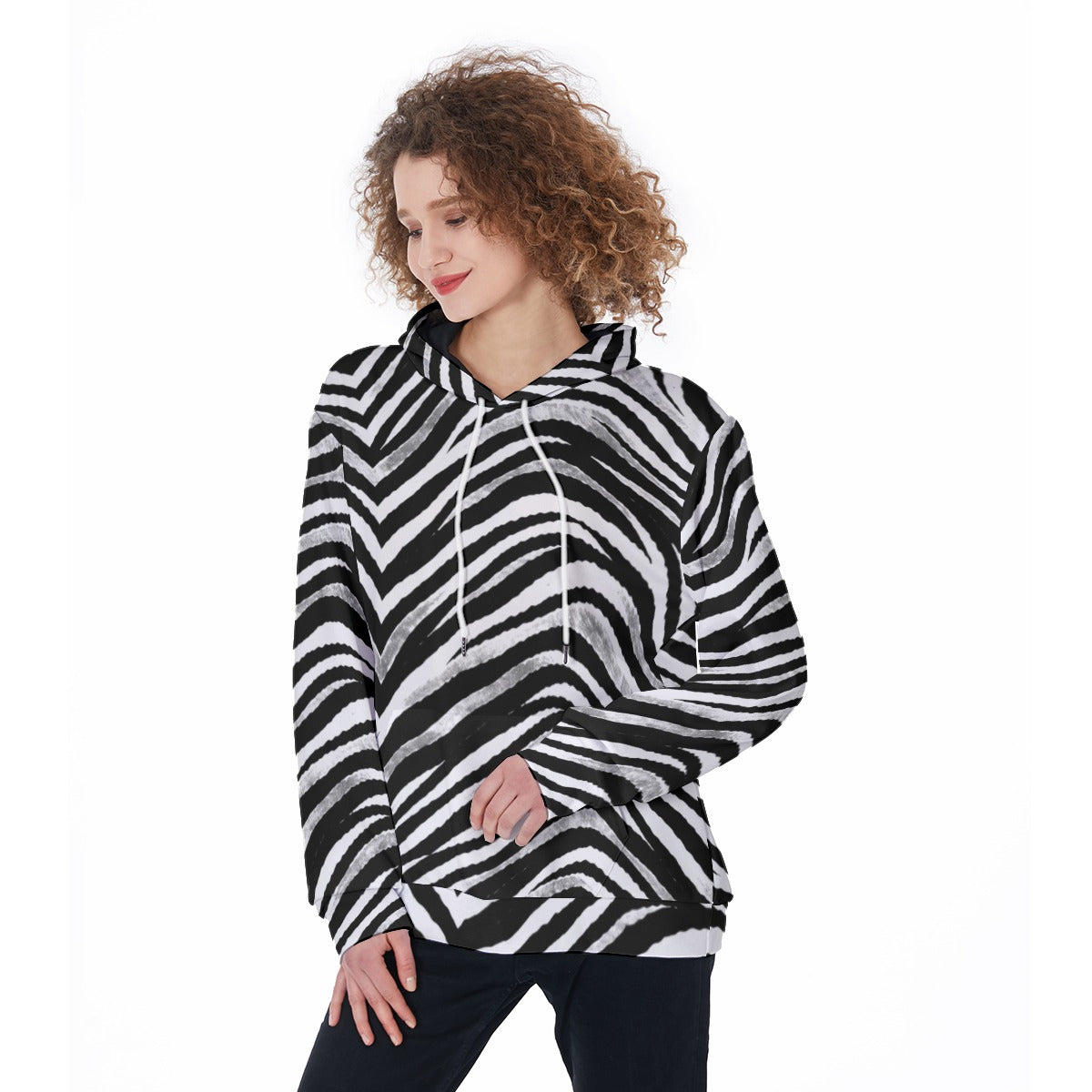 Las Vegas Football Zebra Women’s Pullover Hoodie – Black and White Game Day Streetwear – casual fan outfit, lightweight game day shirt, image 1.0