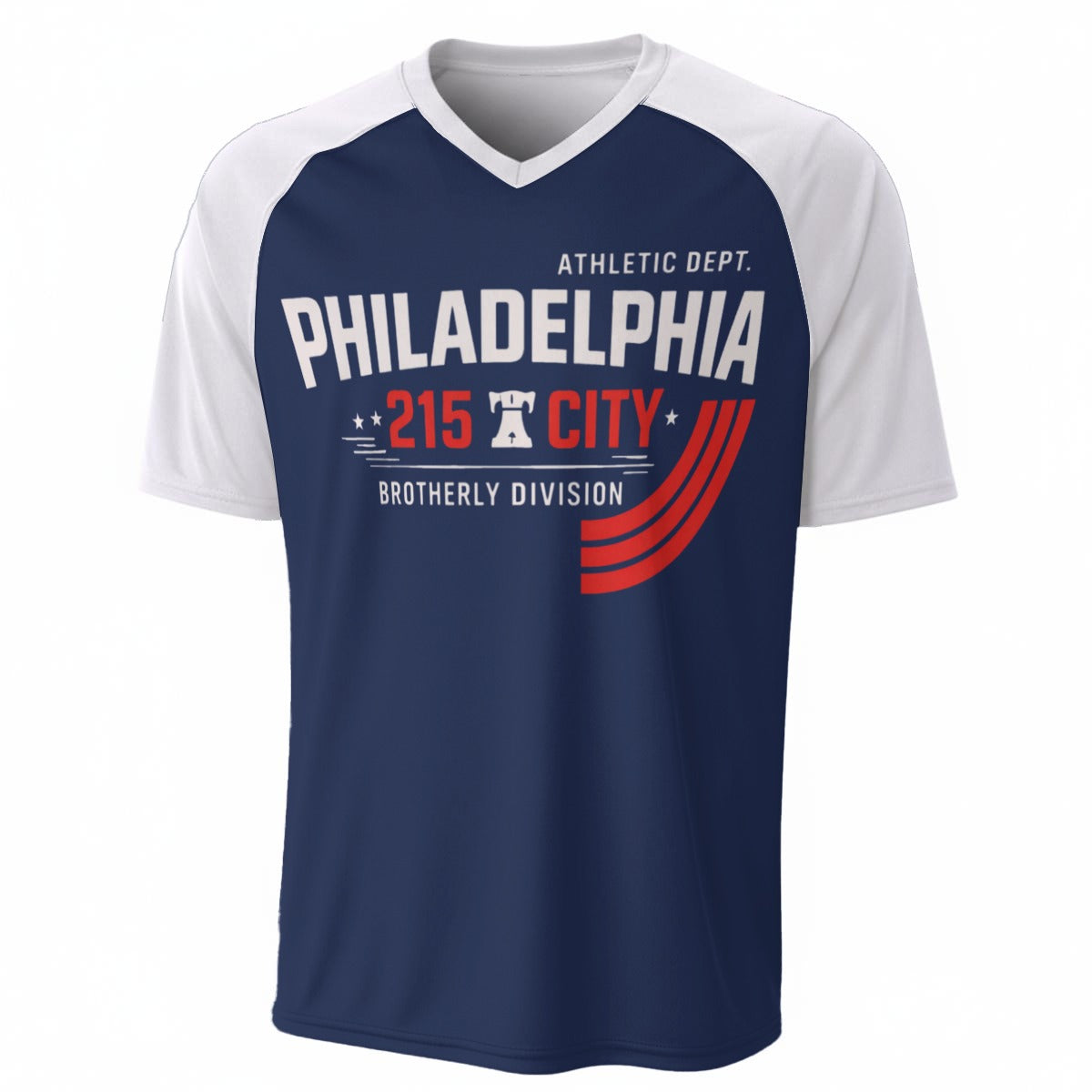 Navy Blue White and Red Philadelphia T-Shirt – Varsity Athletic City Graphic Tee for Fans – casual fan outfit, fan gear, image 1.0