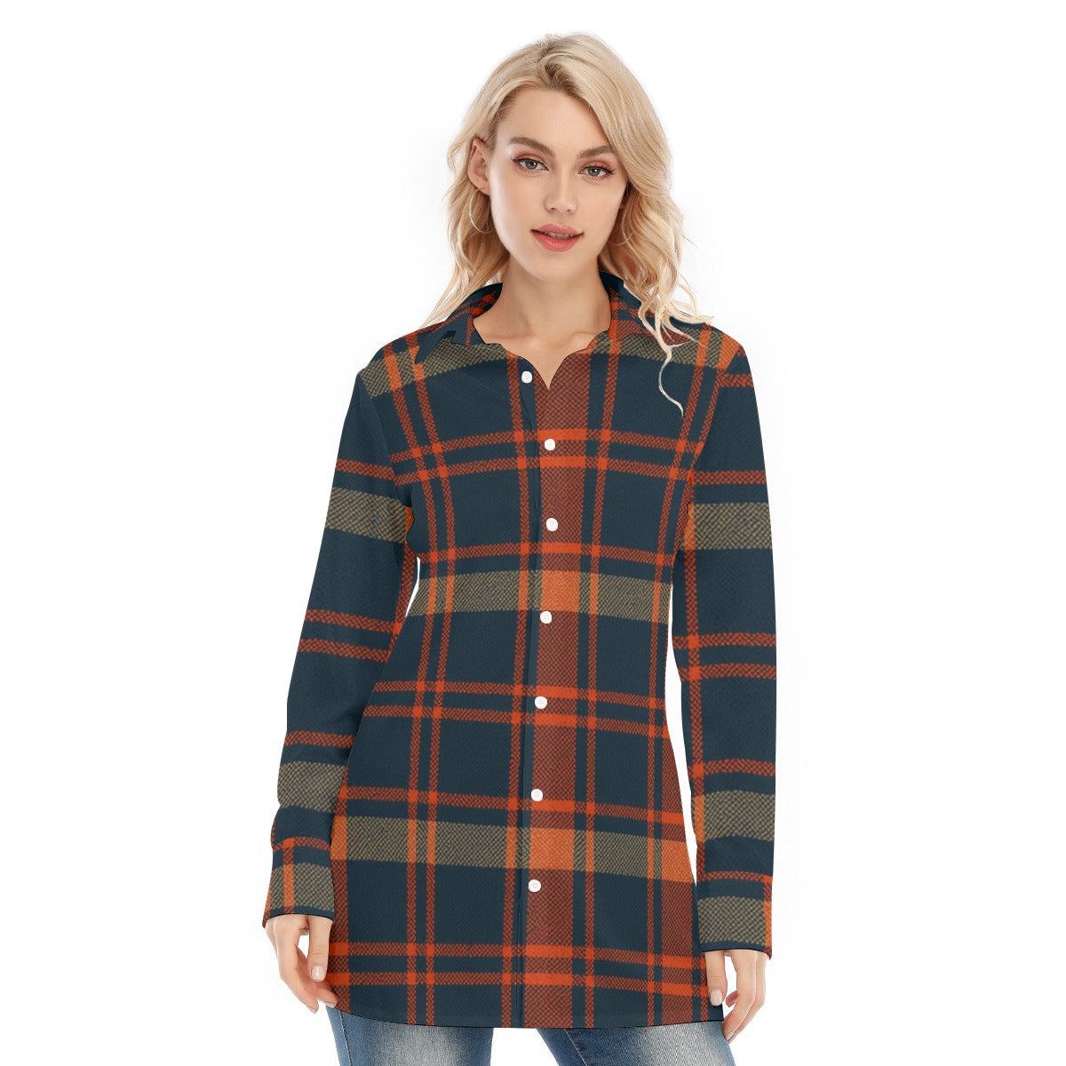 auburn tigers tartan plaid navy orange women's long shirt navy orange tartan plaid game day fashion