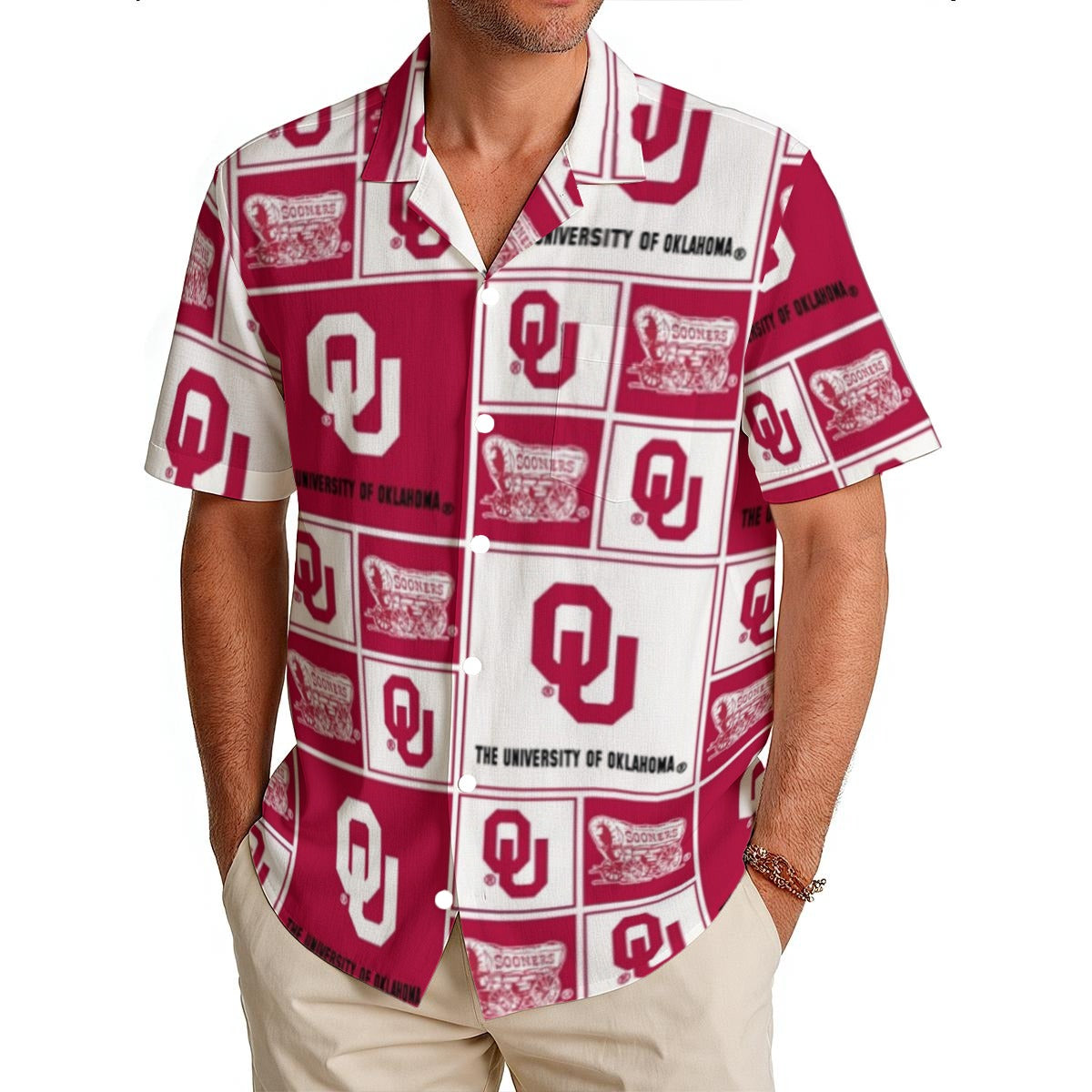 Oklahoma Sooners Men's Hawaiian Shirt|150GSM - Big 12 football apparel varsity sportswear product image 1.0