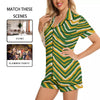 White Smoke Green Bay Football Yellow Green Women’s Imitation Silk Pajama Set Short Sleeve – Game Day Lounge Wea