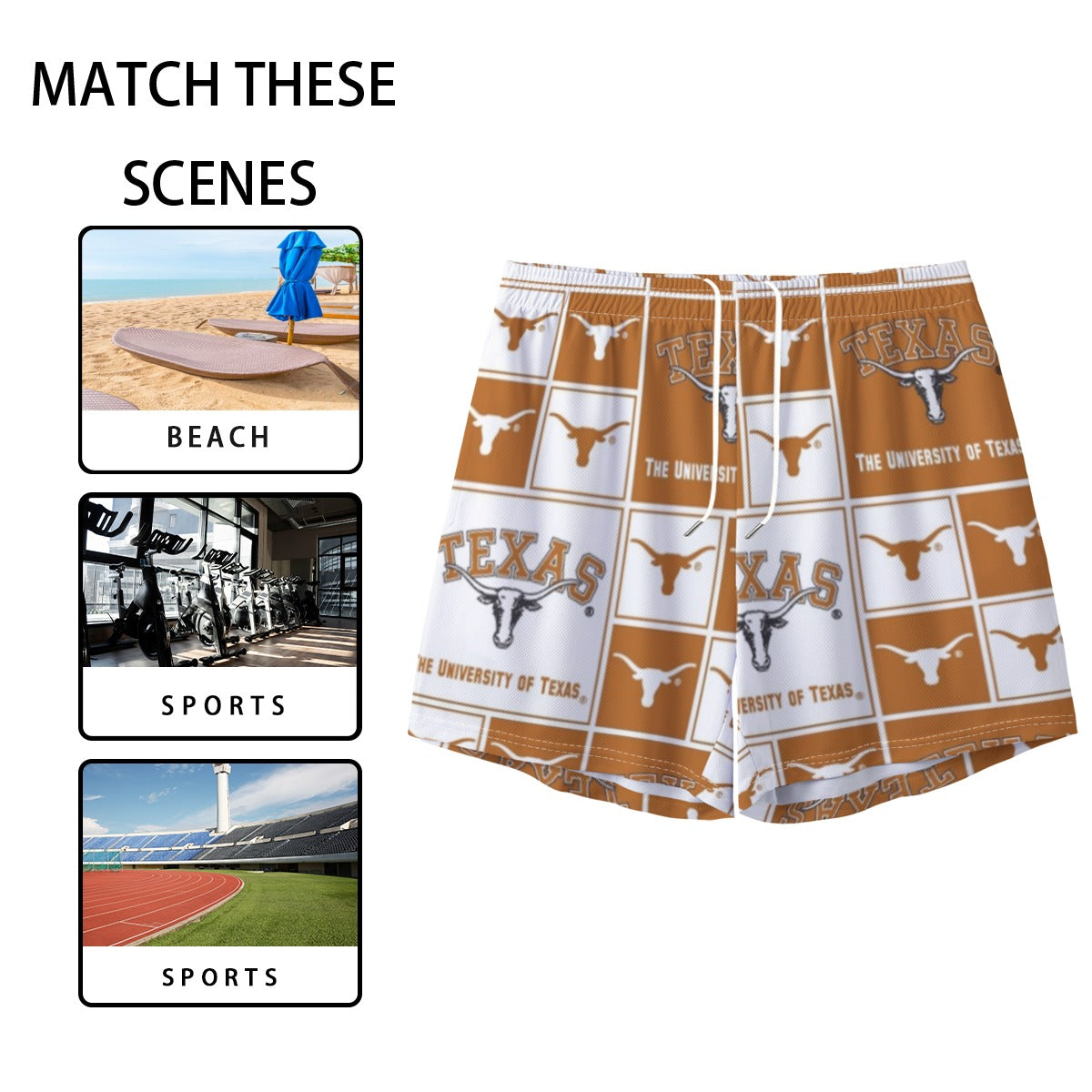 Texas at Austin - Longhorns Pocket  Shorts White varsity sports apparel