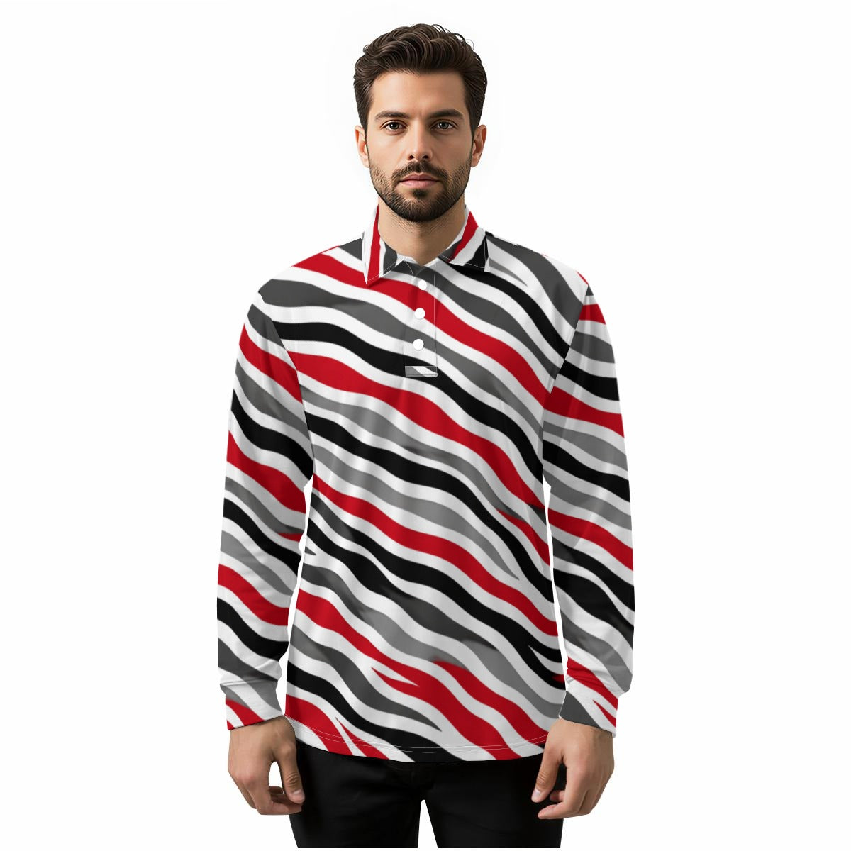 Ohio State Men's Long Sleeve Polo Shirt scarlet white football tee – football shirt, casual fan outfit, image 1.0