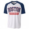 Boston Massachusetts Varsity T-Shirt – White, Navy Blue and Red Athletic Streetwear Graphic Tee – game day outfit, football shirt, image 1.0