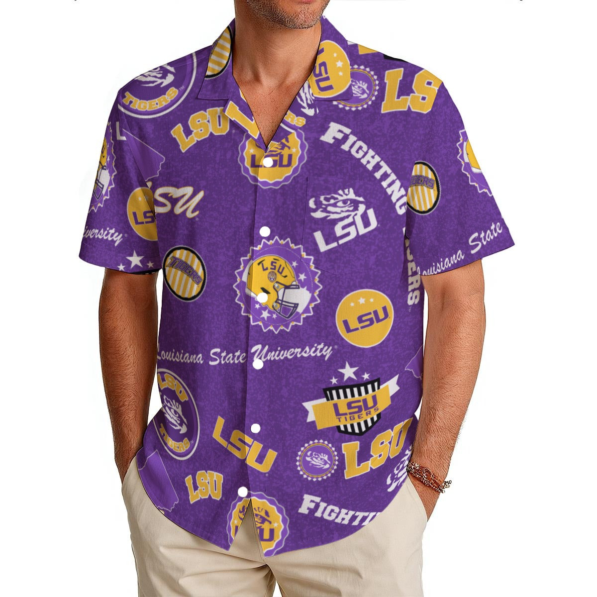 Louisiana Tigers Men's Hawaiian Shirt|150GSM - Baton Rouge football tee varsity sportswear product image 1.0