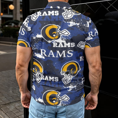 los-angeles-rams-mens-polo-shirt navy orange football outfit detail
