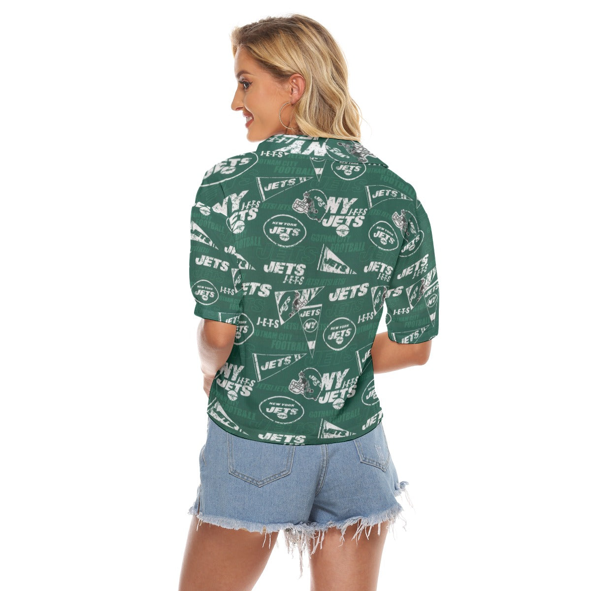 new-york-jets-womens-v-neck-shirts green white football outfit side view