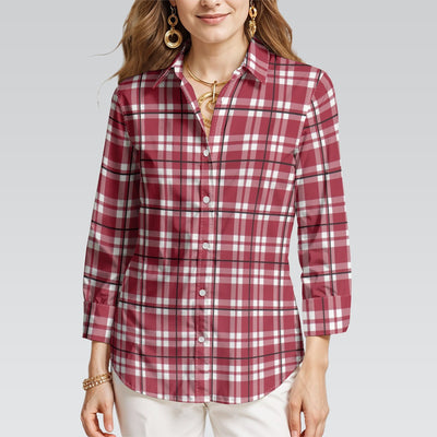 Alabama  3/4 Sleeve Shirt Women – Crimson Plaid Football Style Top – football shirt, football shirt, image 1.0
