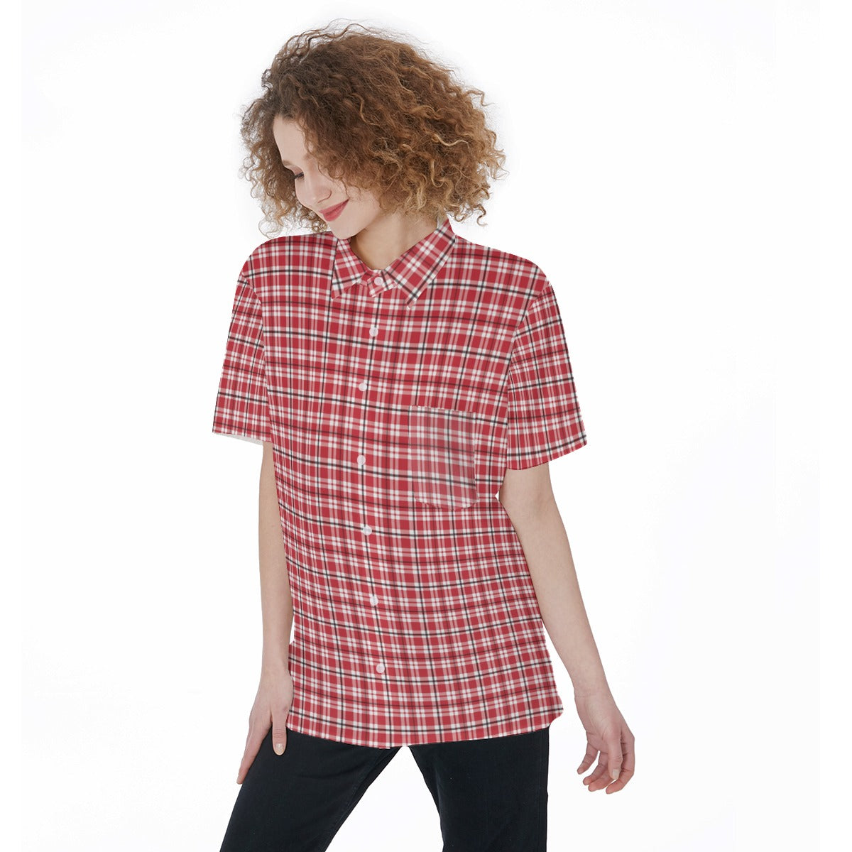 cincinnati bearcats tartan plaid oversized button up women shirt women's short sleeve shirt with pocket women tartan plaid fashion