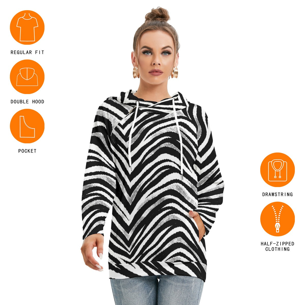 Las Vegas Football Zebra Women's Hoodie With Double Hood – Black and White Game Day Streetwear
