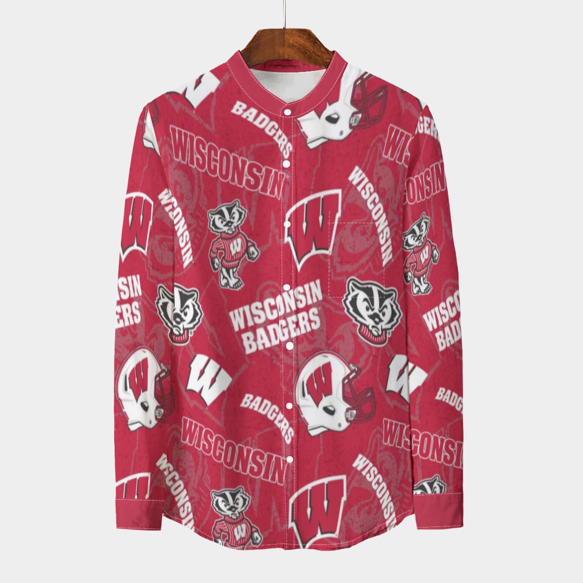 Wisconsin Madison Badgers Stand Collar Shirt With Long Sleeve|110GSM Imitation Flax - Badgers football tee varsity sportswear product image 1.0