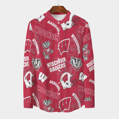 Wisconsin Madison Badgers Stand Collar Shirt With Long Sleeve|110GSM Imitation Flax - Badgers football tee varsity sportswear product image 1.0