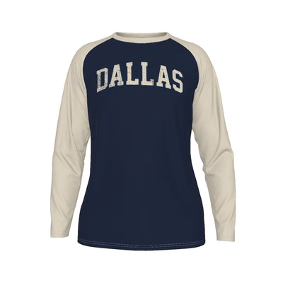 Dallas Long Sleeve Raglan Shirt – Vintage Baseball Varsity Athletic Style Tee – football shirt, lightweight game day shirt, image 1.0