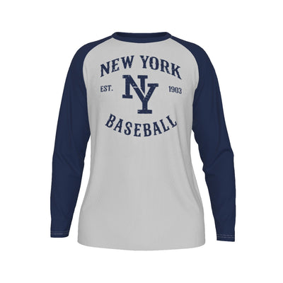 New York Baseball Raglan Long Sleeve Shirt – Est. 1903 Vintage Athletic Design, Grey and Navy tee – breathable comfort wear, casual fan outfit, image 1.0