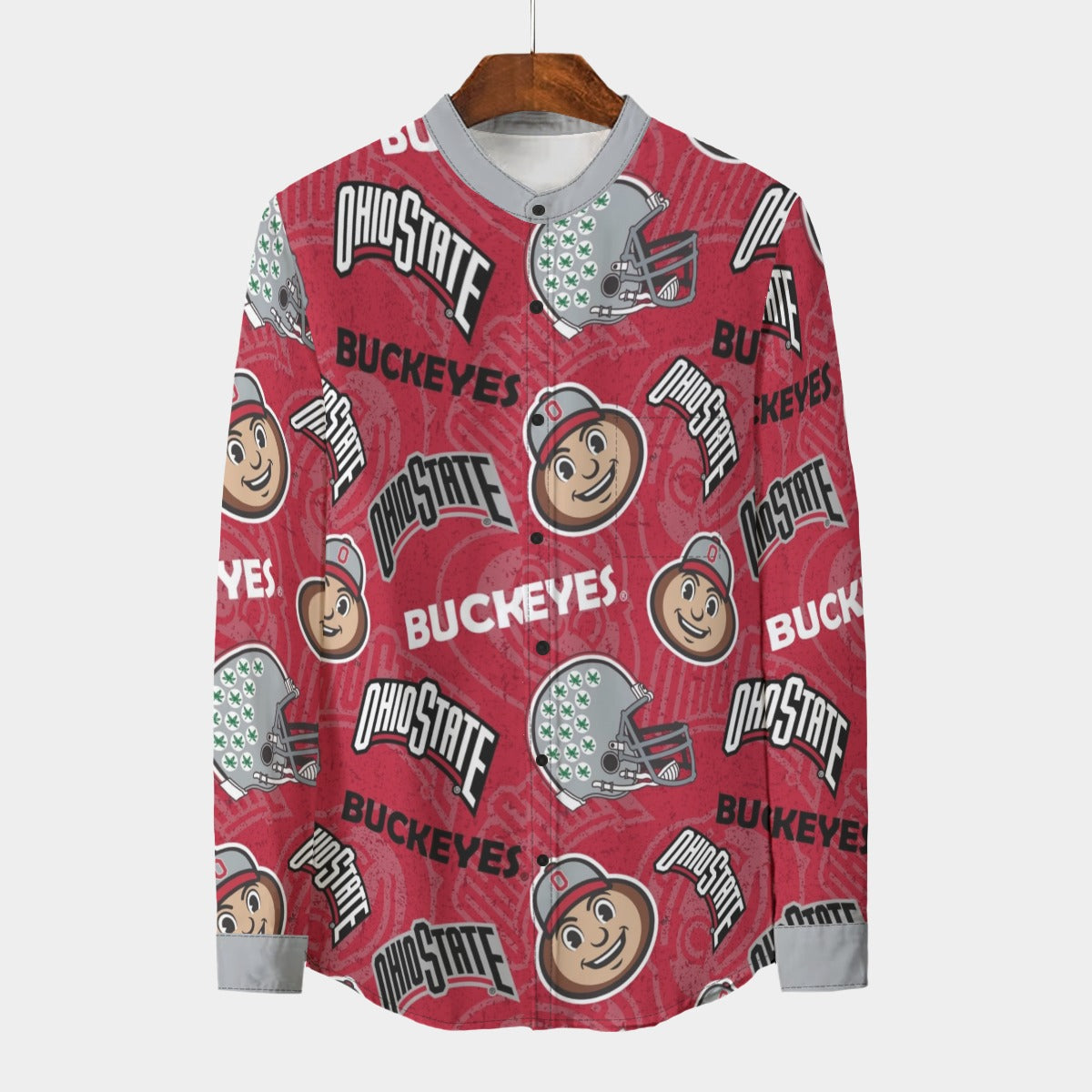 Ohio State Buckeyes Stand Collar Shirt With Long Sleeve|110GSM Imitation Flax White game day varsity apparel