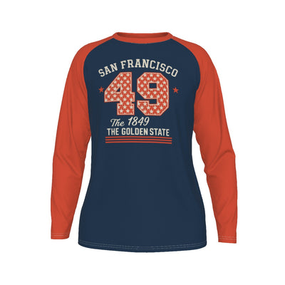 San Francisco 49 Heritage Raglan Long Sleeve Shirt – Golden State 1849 Sports Style – casual fan outfit, football shirt, image 1.0