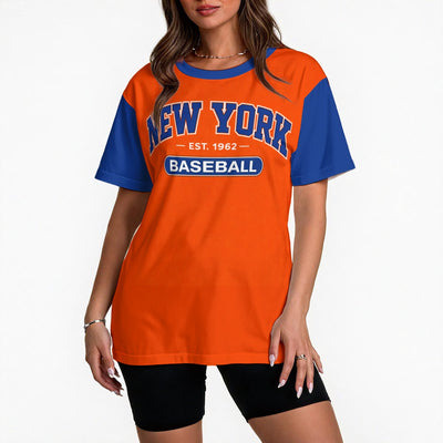 New York Baseball Orange Raglan T-Shirt with Blue Sleeves – Women’s Game Day Tee – fan gear, football shirt, image 1.0