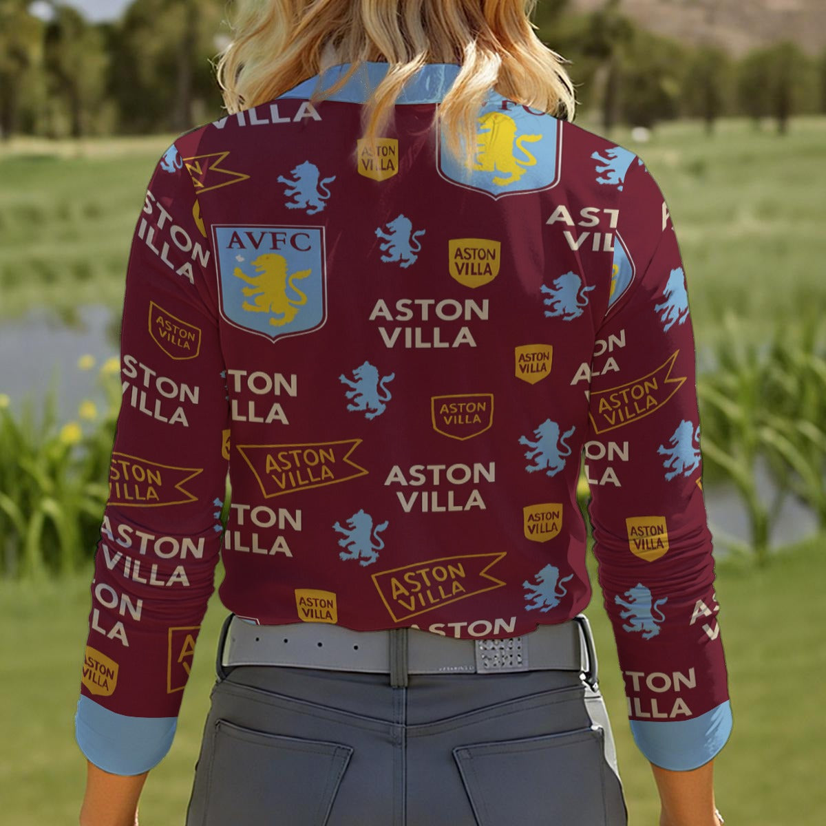 Aston Villa Women's Quarter Zip Sport Shirt With  Long Sleeve streetwear fashion product image 2