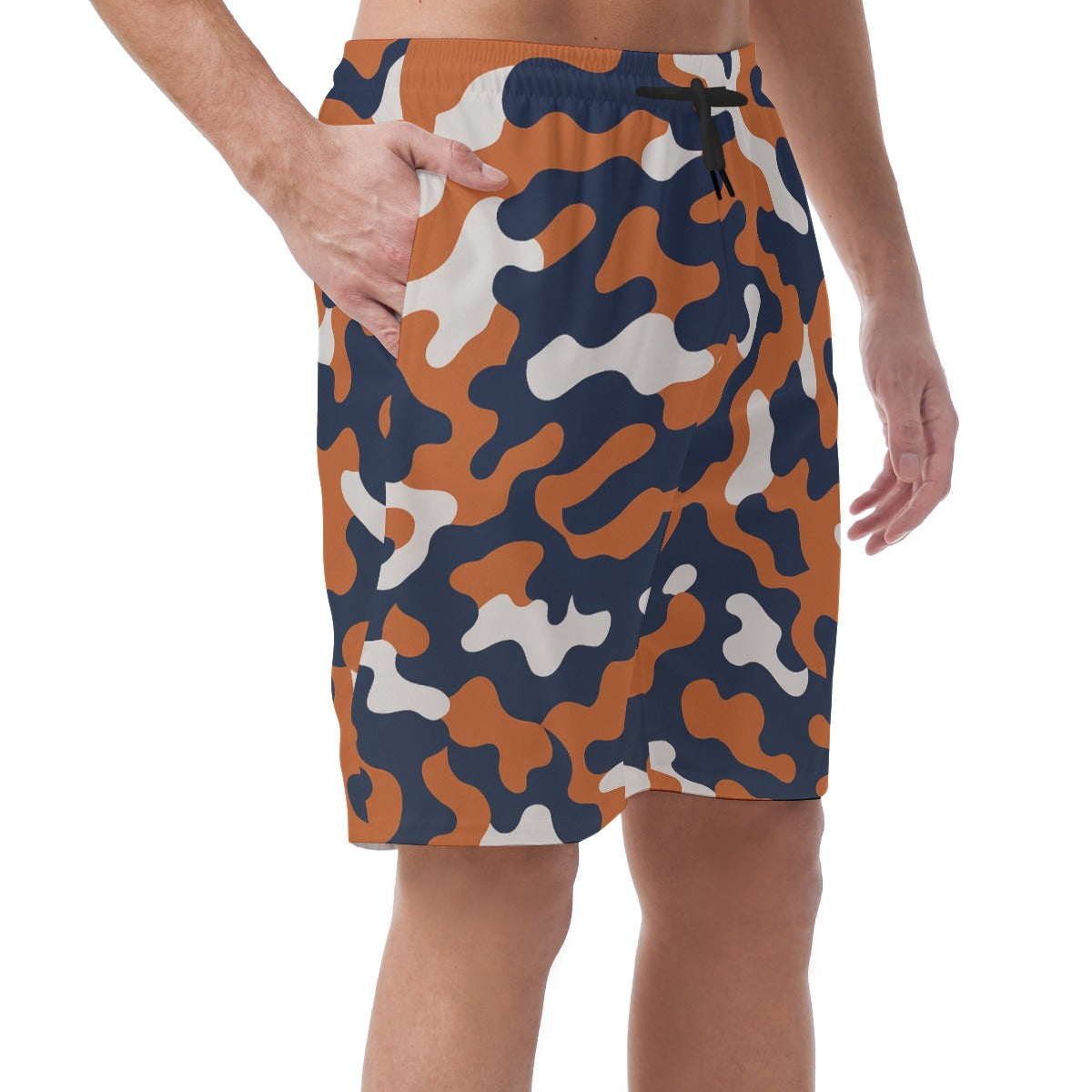White Smoke Chicago Football Camo Athletic Shorts for Men – Navy Orange Game Day Shorts