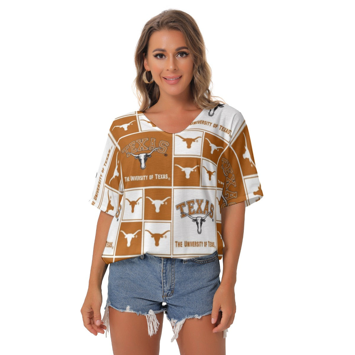 Texas at Austin - Longhorns Women's Bat Sleeves V-Neck Blouse White varsity sports apparel