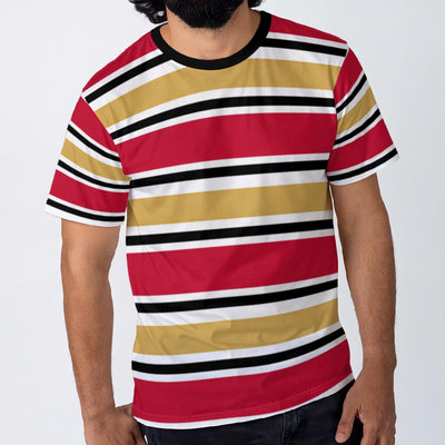 San Francisco Football Striped Men’s O-Neck T-Shirt – 190GSM Cotton Game Day Tee – lightweight game day shirt, lightweight game day shirt, image 1.0