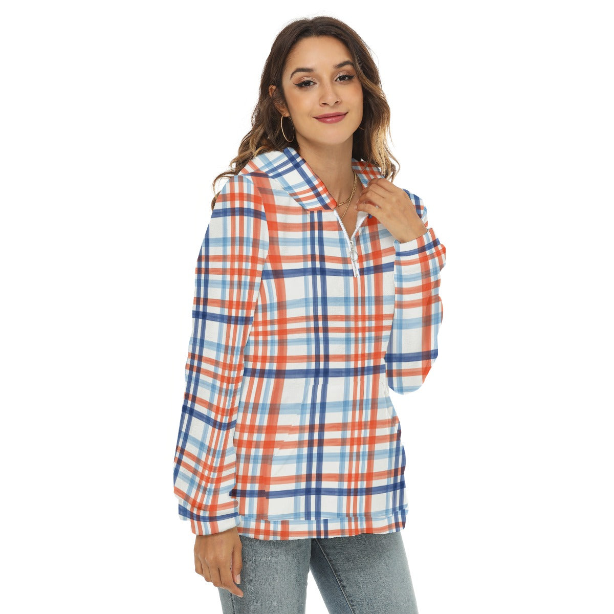 Florida - Gators tartan Plaid Women's Borg Fleece Hoodie With Half Zip - college football fan apparel sportswear product image 2.0