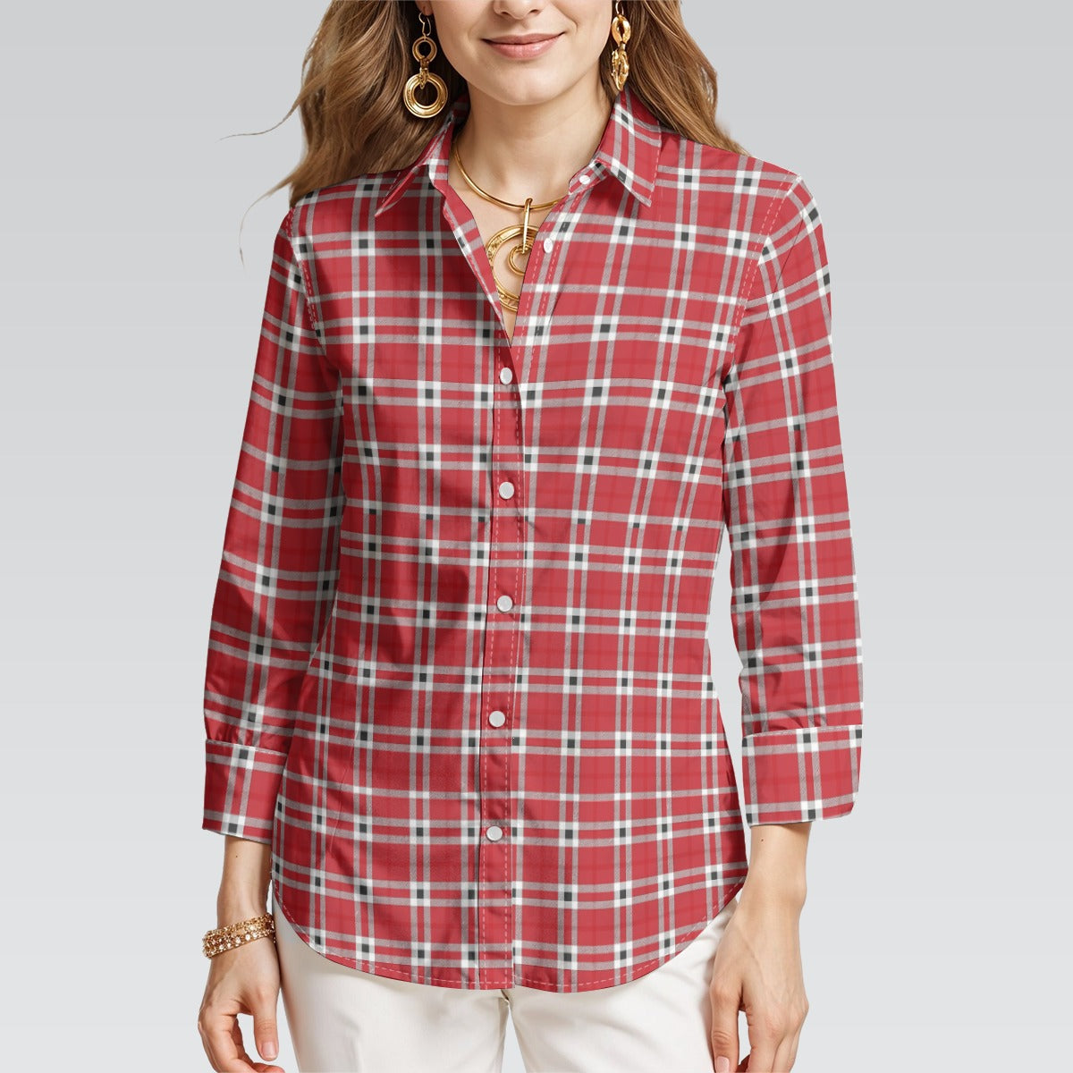 georgia bulldogs tartan plaid oversized button up women shirt women's mid-length sleeve shirt women tartan plaid game day fashion