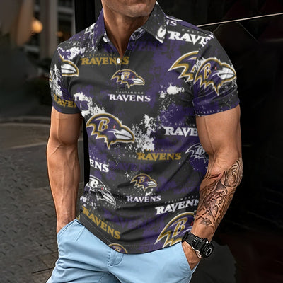 Baltimore Ravens Men's Polo Shirt purple black football outfit back view