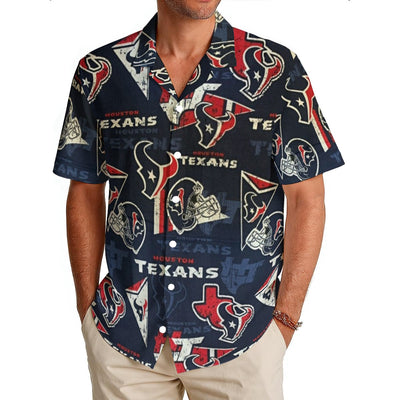 Houston Texans  Men's Hawaiian Shirt|150GSM navy red football back view game day look