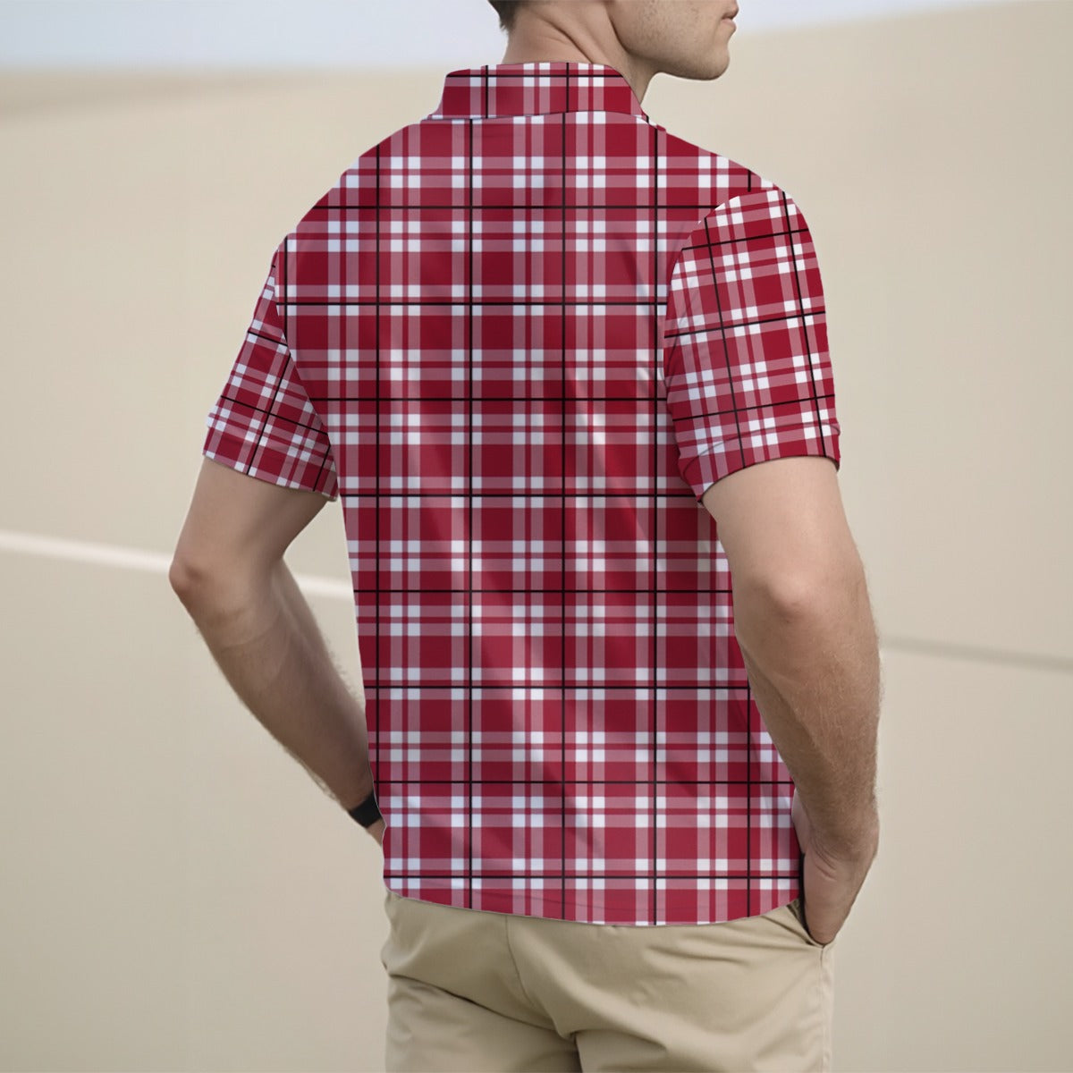 Gray Alabama Football Half Zip Polo Shirt Men – Crimson Plaid Short Sleeve Game Day Style