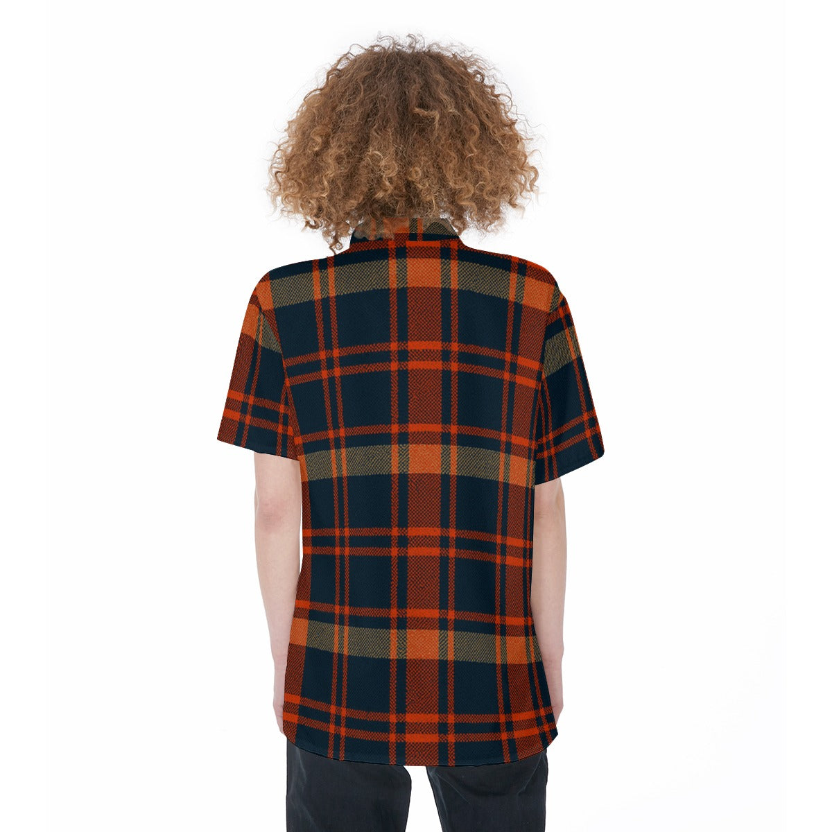 Auburn Tigers Tartan Plaid Navy Orange Women's Short Sleeve Shirt With Pocket streetwear fashion product image 4