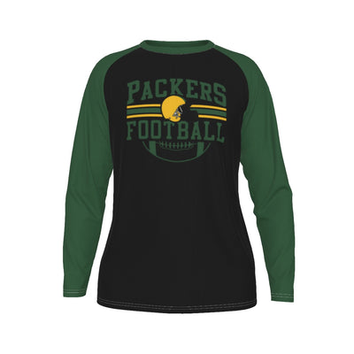 Packers Football Green and Gold Raglan Long Sleeve Shirt – Classic Game Day Fan Tee – game day outfit, nfl fan apparel, image 1.0