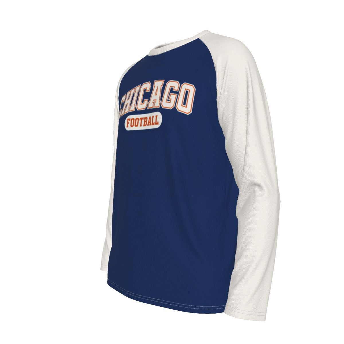 Midnight Blue Chicago Football Blue and White Shirt – Classic Long Sleeve Raglan Game Day Tee
