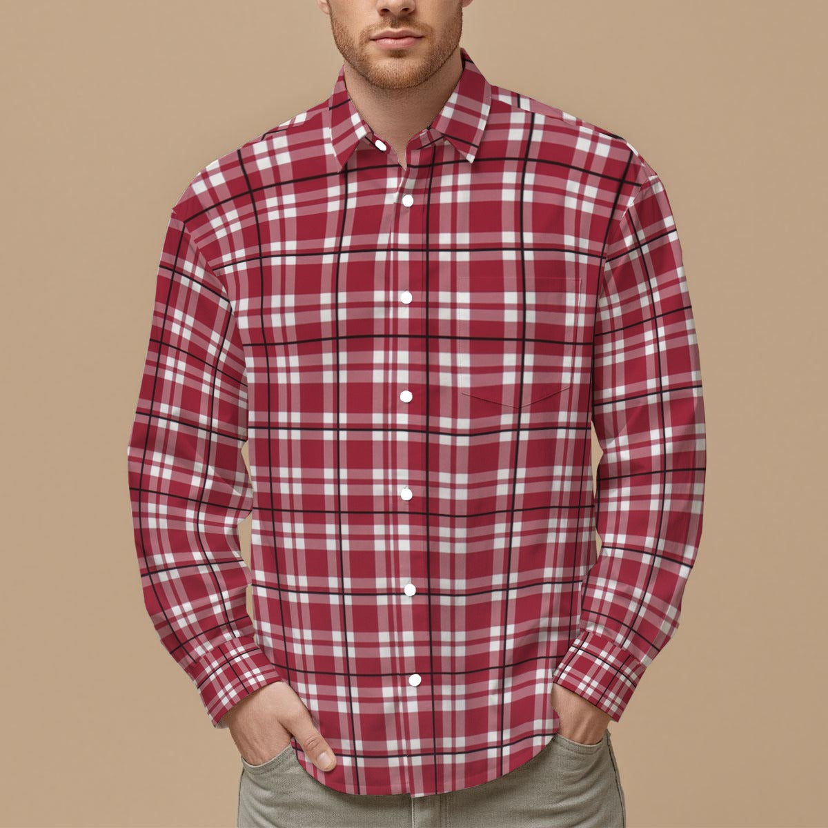 Alabama Football Slim Fit Shirt Men – Crimson Plaid Long Sleeve Game Day Style – sportswear style, lightweight game day shirt, image 1.0